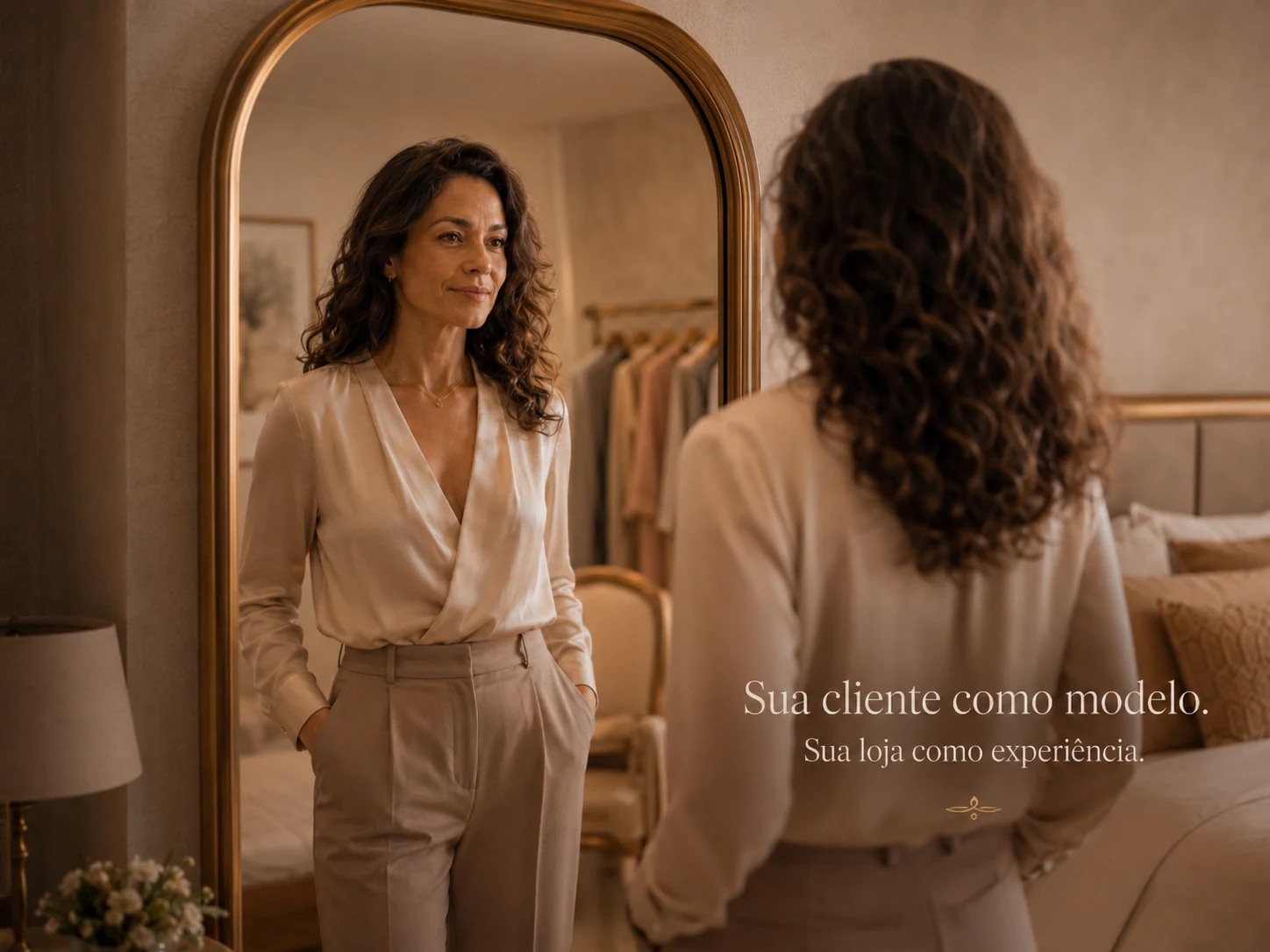 Cliente vendo um look no próprio corpo pelo provador virtual da Abcielli.